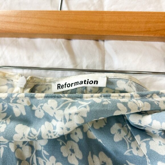 Reformation Zoe Midi Skirt Blue Floral Slit Front Women’s Size 2 - Picture 5 of 9